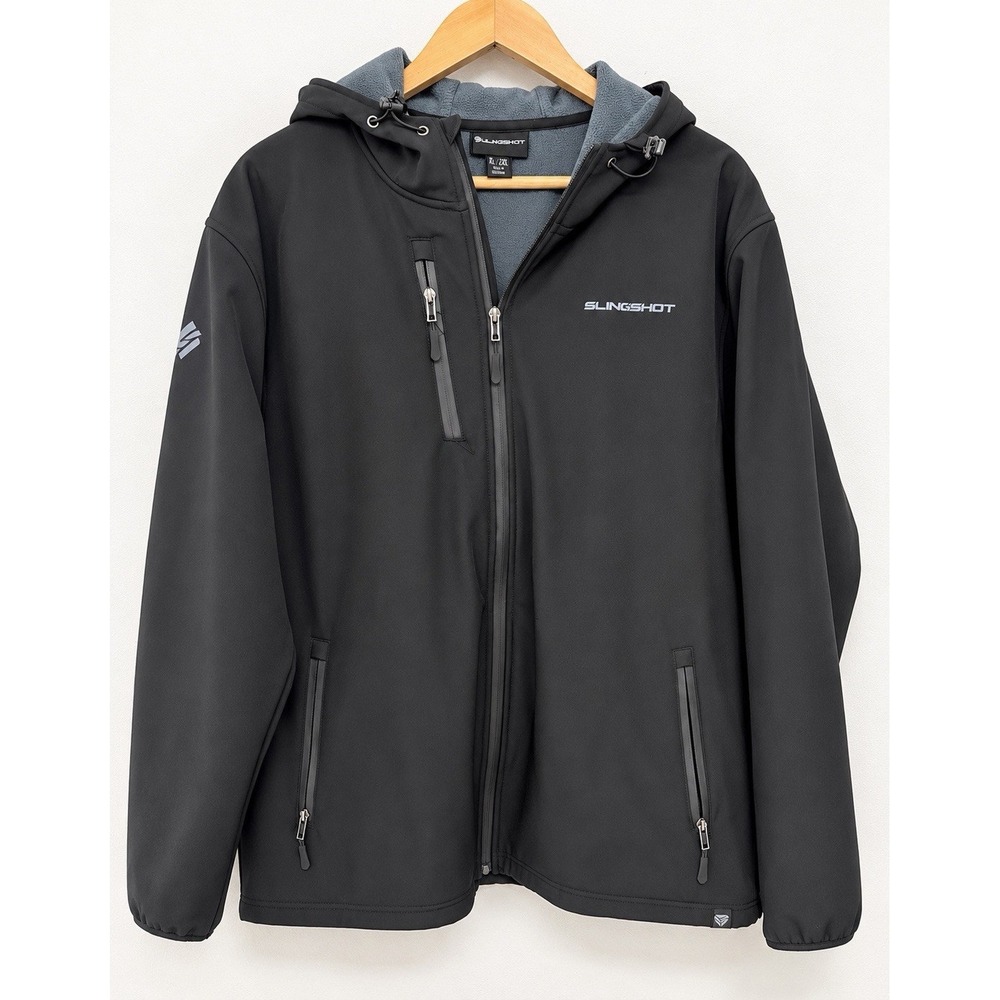 Slingshot Men's Black Softshell Full Zip Hooded Jacket Zipped Pockets XL